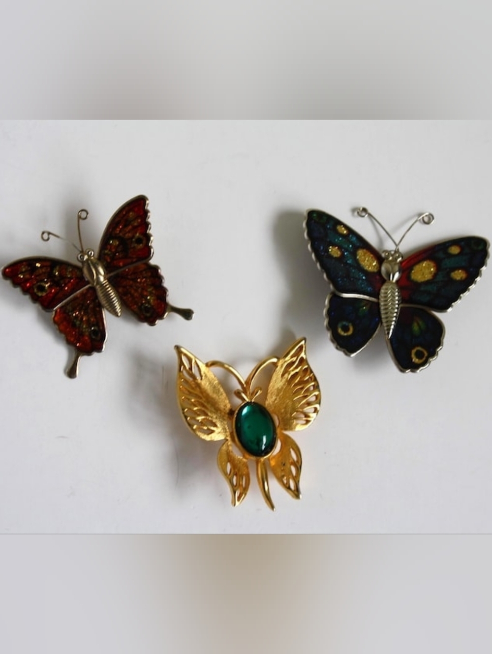 Lot of 3 Vintage Butterfly brooches/pins Enamel sparkle Jelly belly